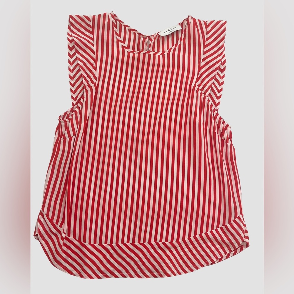 Sandro Paris 100% Silk Striped Print Red Blouse - Size 1 (Small) - Excellent